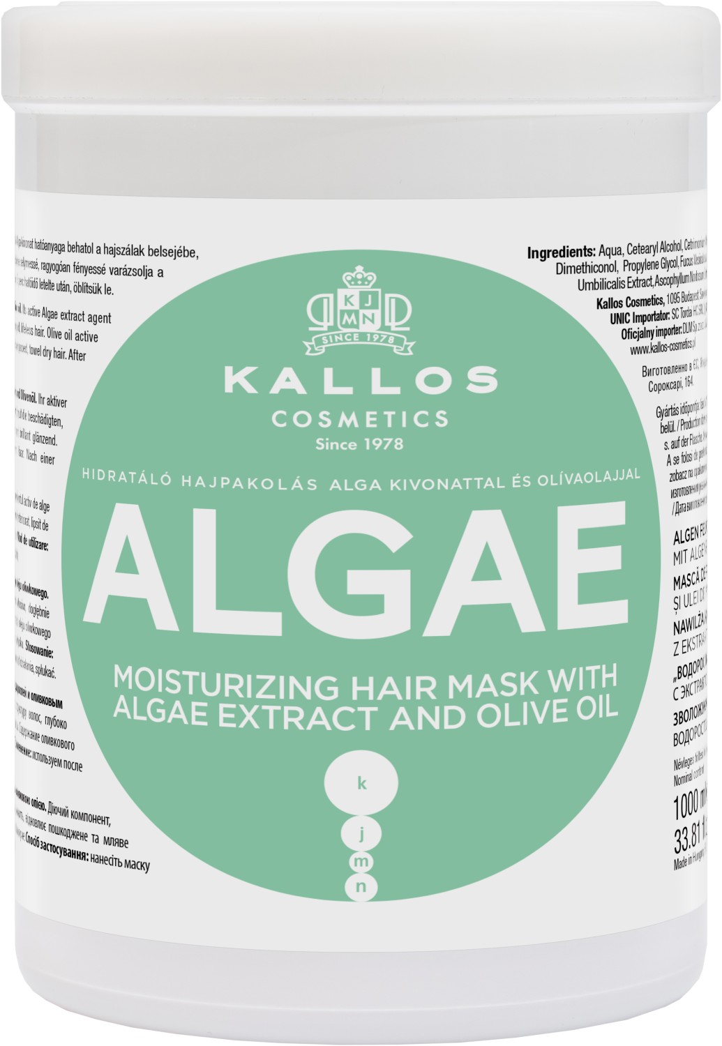  Kallos KJMN Algae Moisturizing Hair Mask 1000 ml 