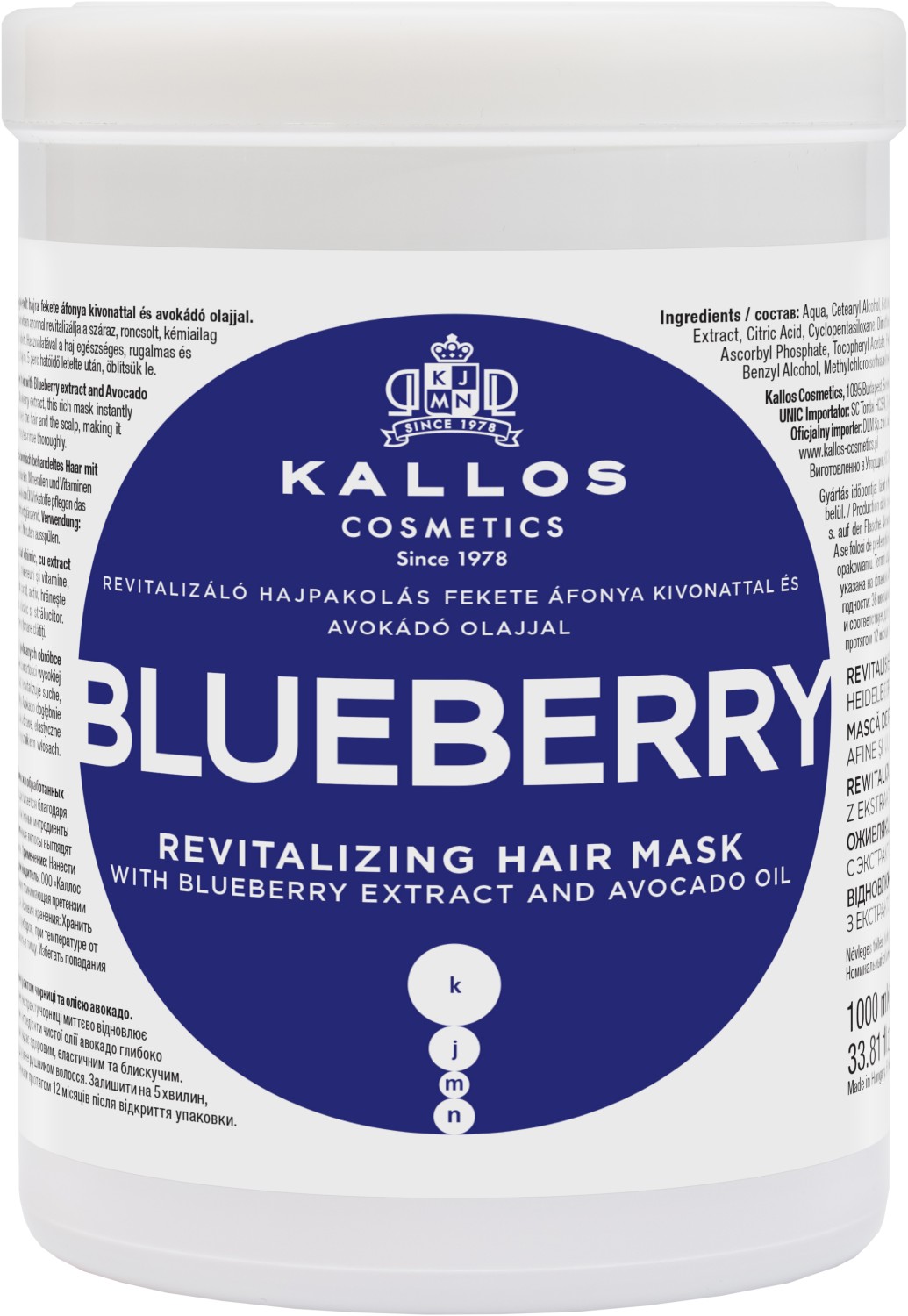  Kallos KJMN Blueberry Revitalizing Hair Mask 1000 ml 