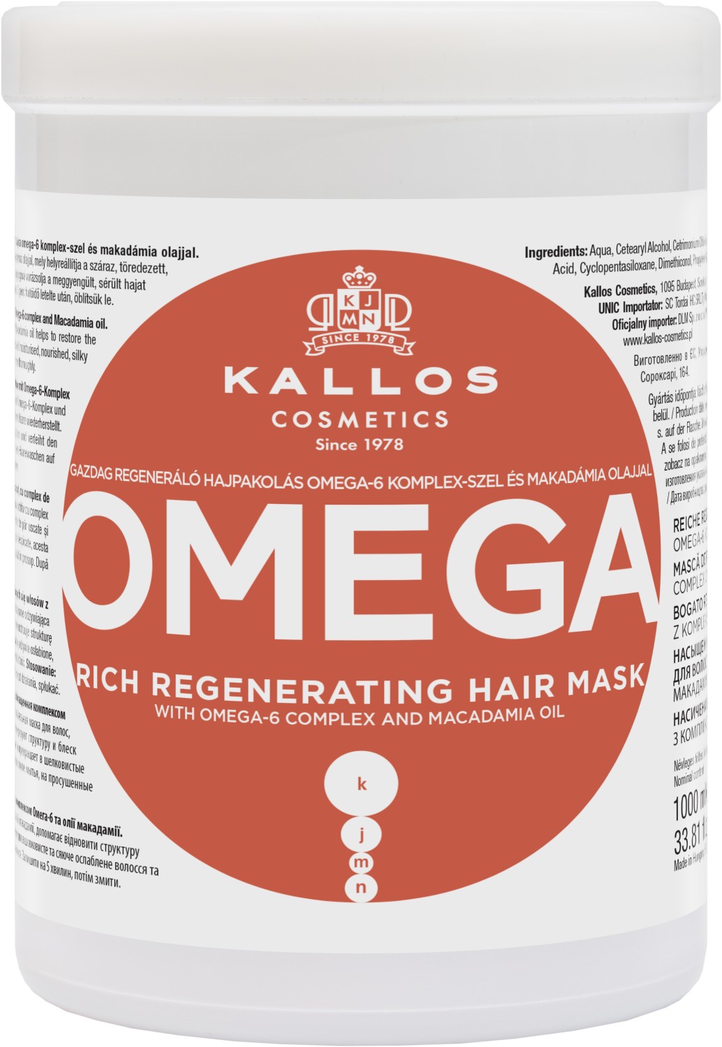  Kallos KJMN Omega Rich Repair Hair Mask 1000 ml 