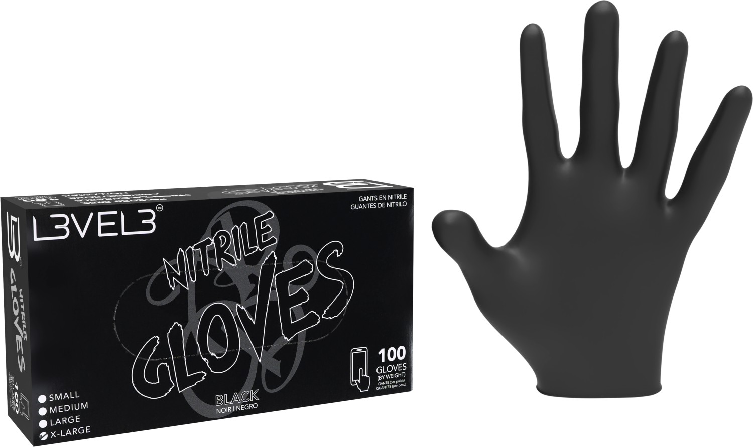  L3VEL3 Gants en nitrile XL Noir 
