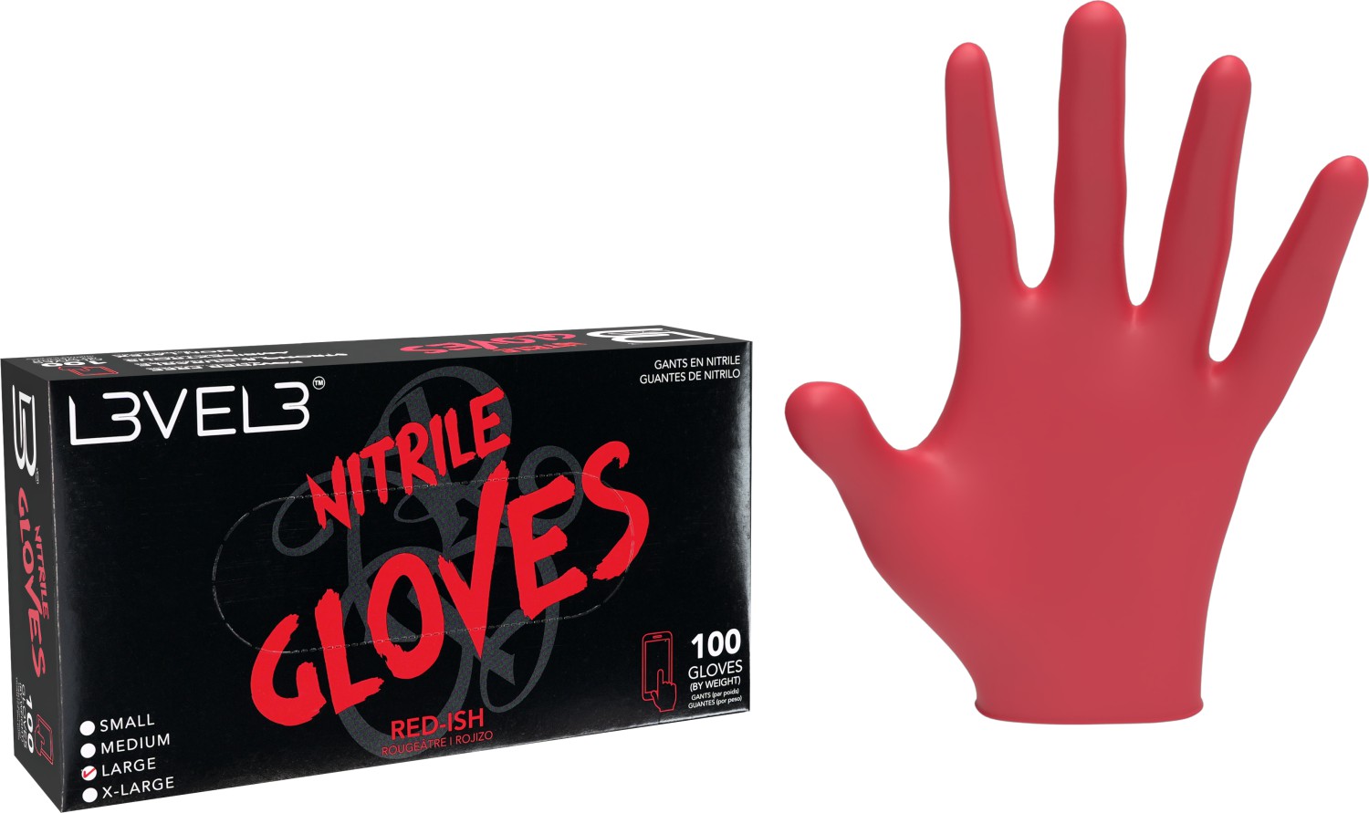  L3VEL3 Gants en nitrile L Rouge&acirc;tre 