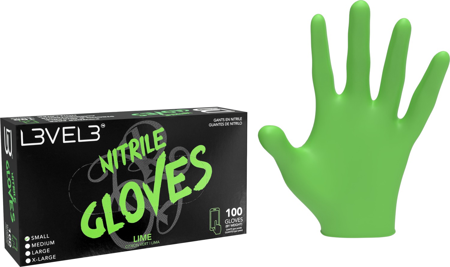  L3VEL3 Gants en nitrile S Citron Vert 
