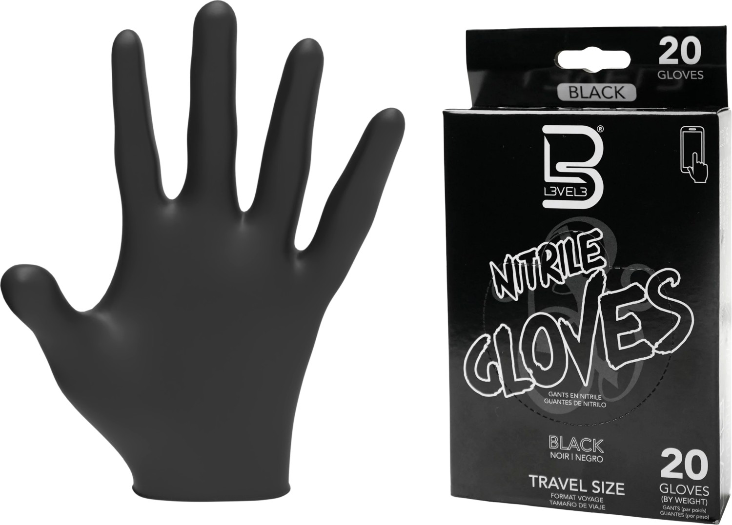  L3VEL3 Nitrile Gloves Medium Black Travel Size 