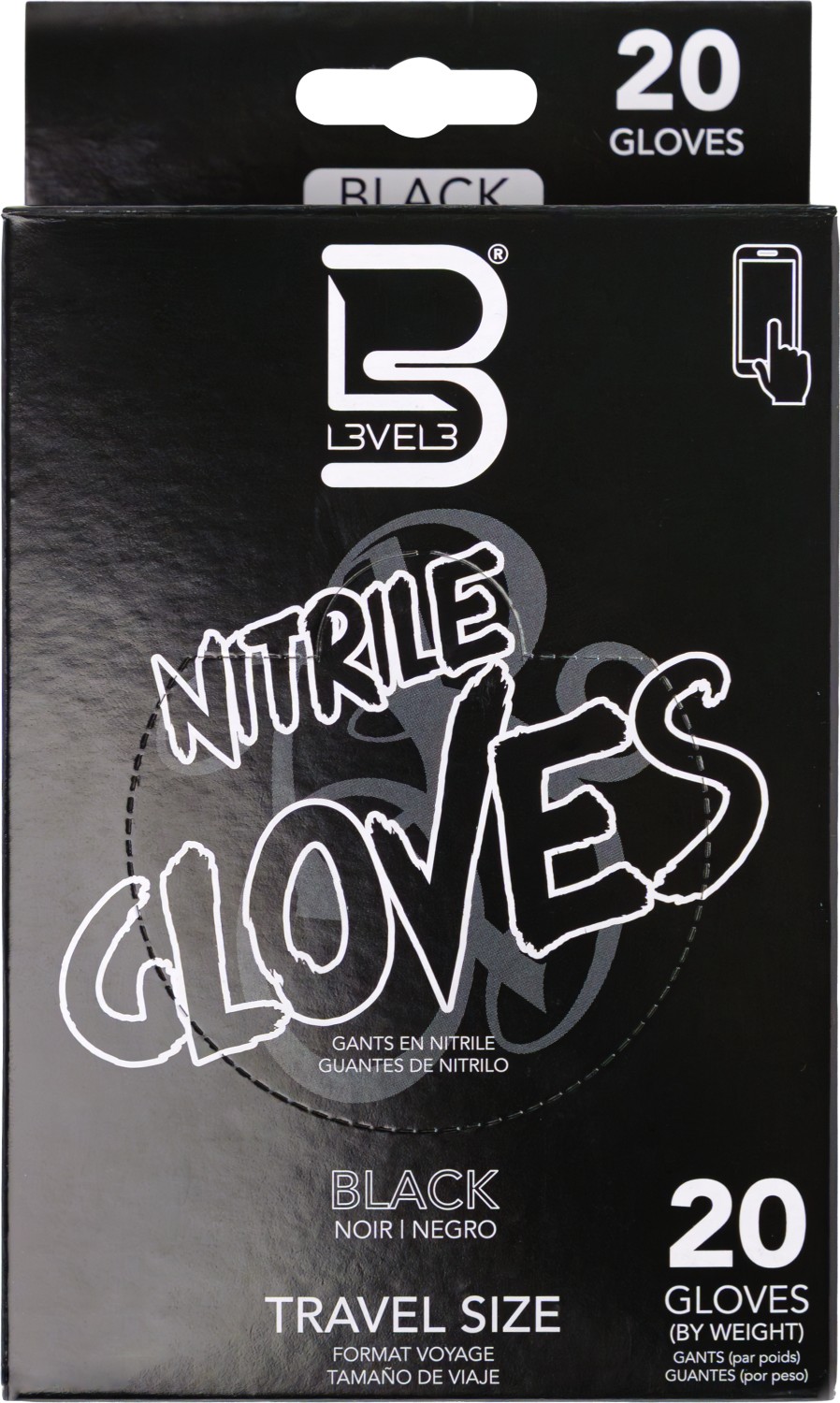  L3VEL3 Nitrile Gloves X-Large Black Travel Size 